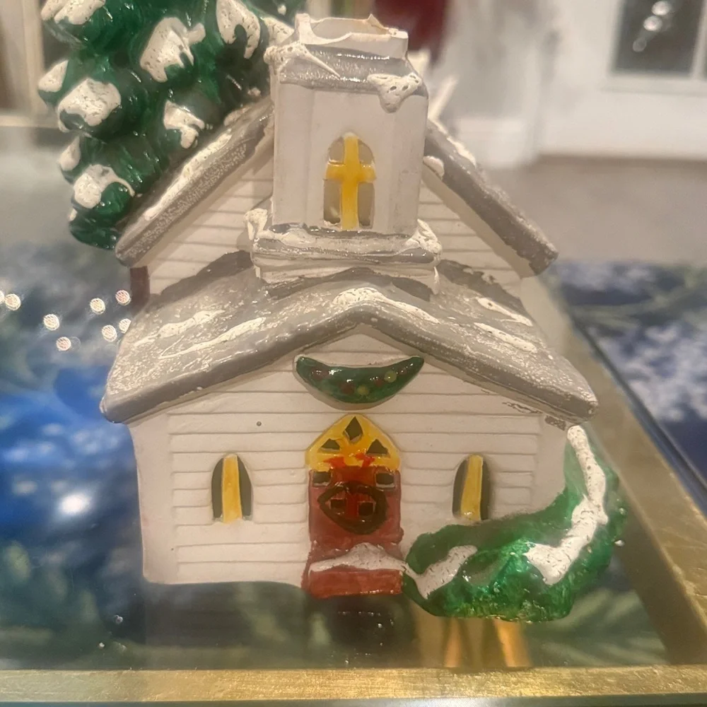 Vintage 1979 Department 56 Charming Holiday Village House with Snowy Green Tree